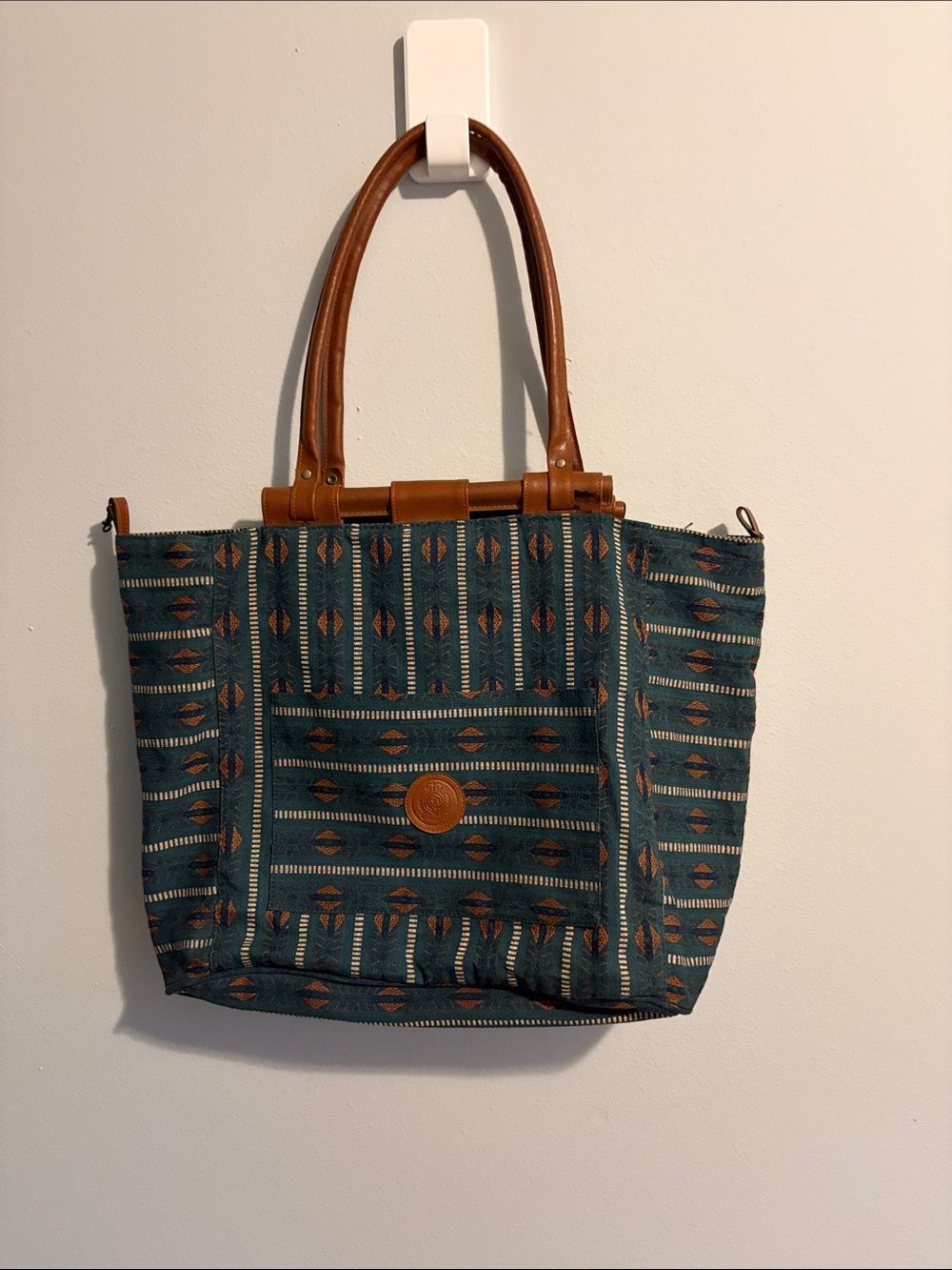Avanti Patterned Tote with Brown Trim